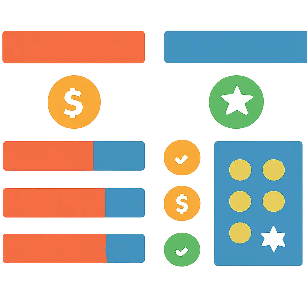 Infographic comparing options using coloured bars and icons only, no text or labels, flat design, 55 Lottery